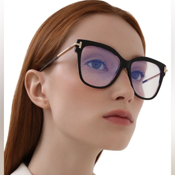 Tom Ford 5704 005 Shiny Black Gold / Blue Block Eyeglasses TF5704 005 54mm